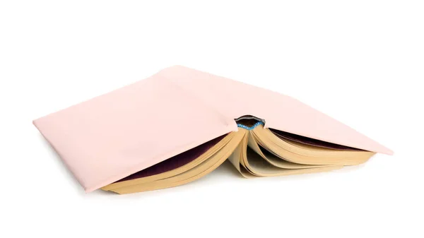 Libro con copertina bianca rosa isolato su bianco — Foto Stock
