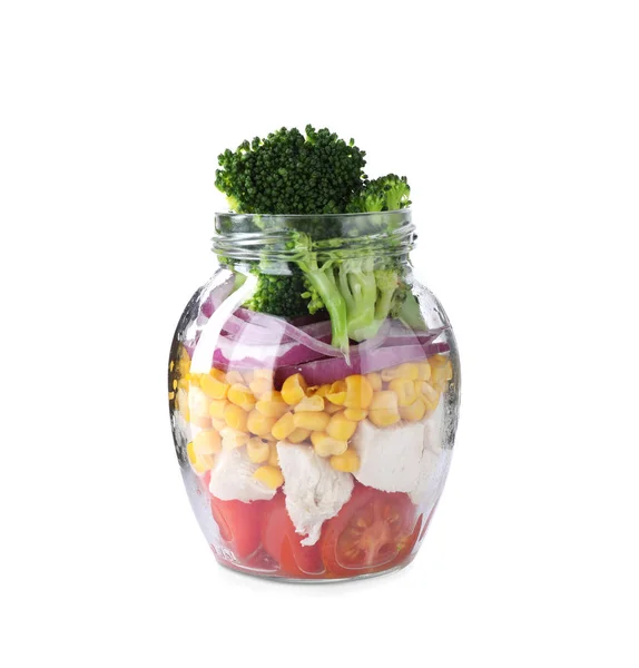 Gezonde salade in glazen pot geïsoleerd op wit — Stockfoto