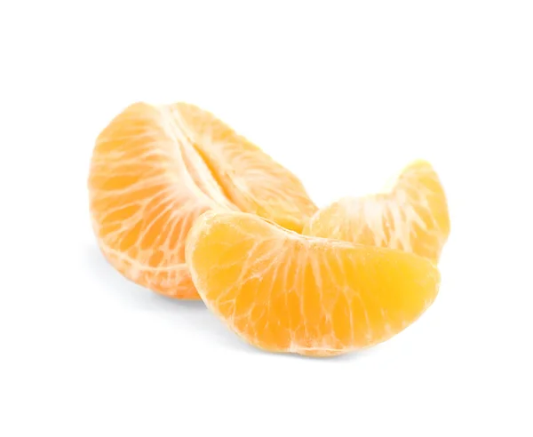 Fresh juicy tangerine segments isolated on white — 스톡 사진