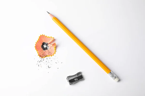 Graphite Pencil Shaving Sharpener White Background Top View — 스톡 사진