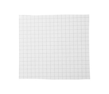 Beyaza izole edilmiş boş bir defter kağıdı parçası. Desenleme için boşluk