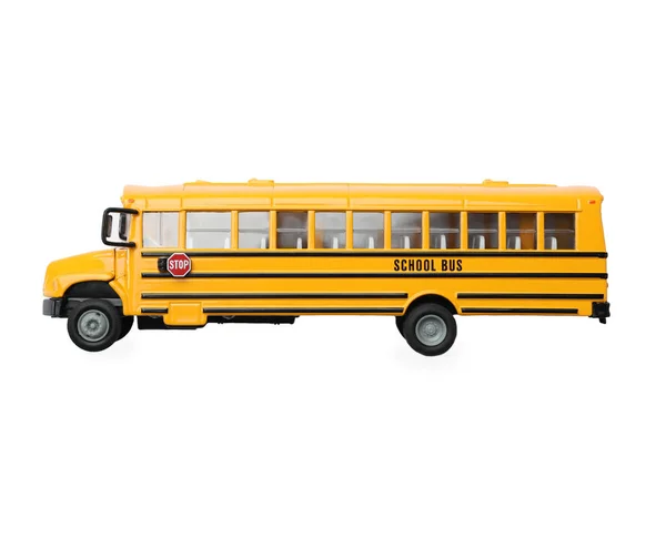 Yellow School Bus White Background Top View Space Text Transport — Stock Photo, Image