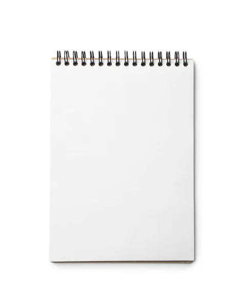 Notebook aberto elegante isolado em branco, vista superior — Fotografia de Stock