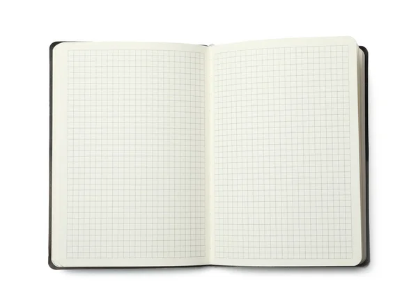 Elegante cuaderno abierto aislado en blanco, vista superior —  Fotos de Stock