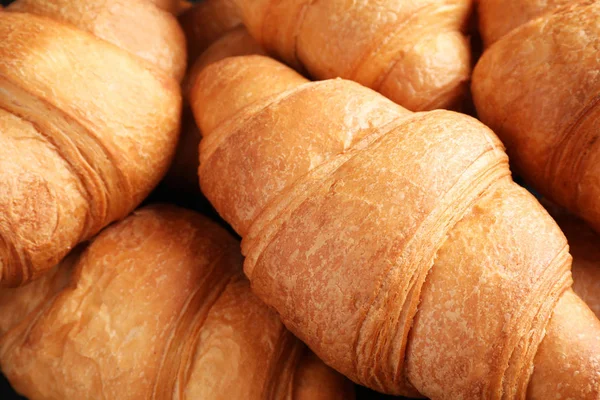 Tasty Fresh Croissants Background Closeup View — 스톡 사진