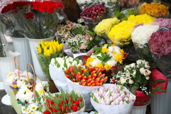 Sortimento Belas Flores Mercado Grossista — Fotografia de Stock