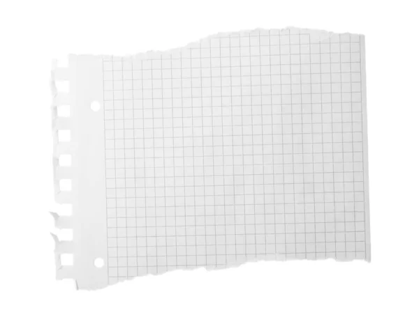 Piece of blank notebook paper isolated on white. Space for desig — Stock Photo, Image