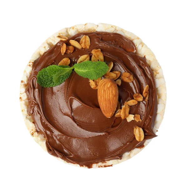 Puffed Rice Cake Chocolate Spread Nuts Mint Isolated White Top — 스톡 사진