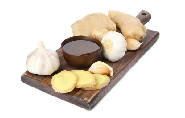 Fresh Garlic Other Natural Cold Remedies Isolated White — 스톡 사진