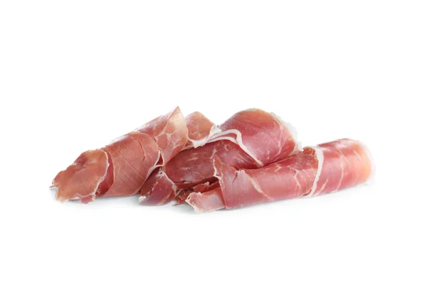 Finom Prosciutto Szeletek Fehér Alapon — Stock Fotó