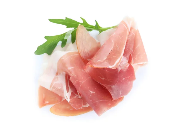 Slices Tasty Prosciutto White Background Top View — 스톡 사진
