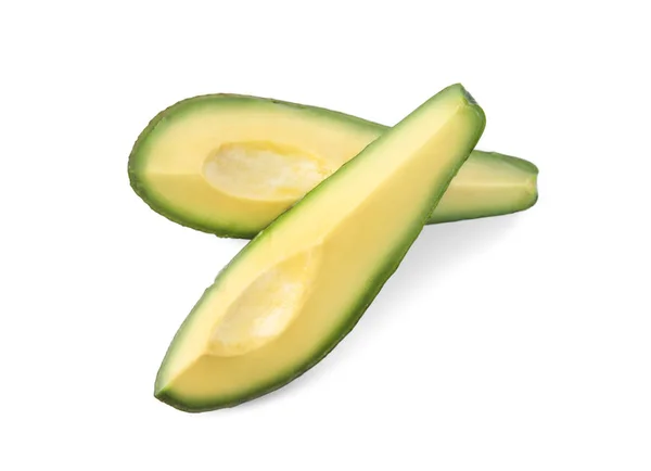 Snijwonden van rauwe avocado geïsoleerd op wit, bovenaanzicht — Stockfoto