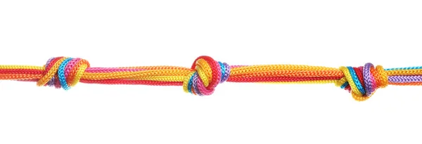 Colorful Ropes Tied Together Knots Isolated White Unity Concept — ストック写真