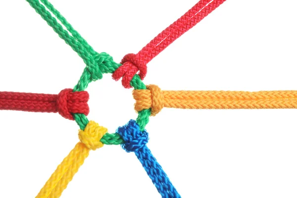 Colorful Ropes Tied Together Isolated White Unity Concept — Stock Photo, Image