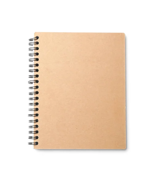 白色、顶部视图隔离的时尚牛皮纸笔记本 免版税图库图片