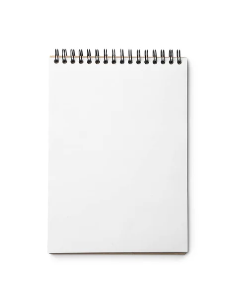 Elegante cuaderno abierto aislado en blanco, vista superior — Foto de Stock