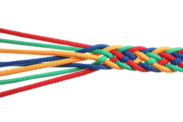 Braided Colorful Ropes White Background Unity Concept — Stock Photo, Image