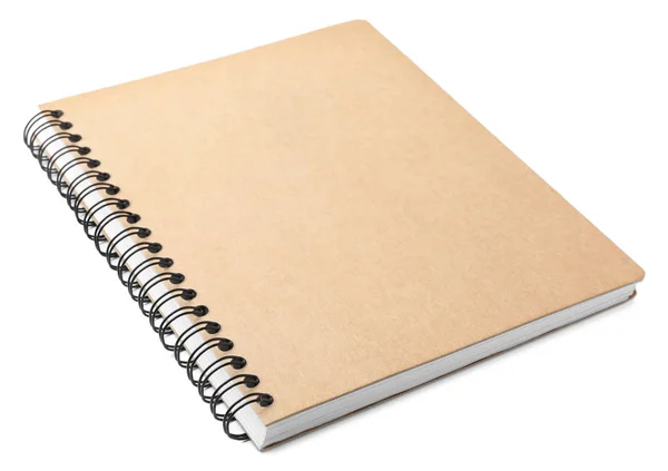 Elegante cuaderno espiral kraft aislado en blanco —  Fotos de Stock