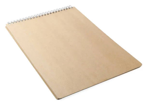 Notebook espiral kraft elegante isolado em branco — Fotografia de Stock