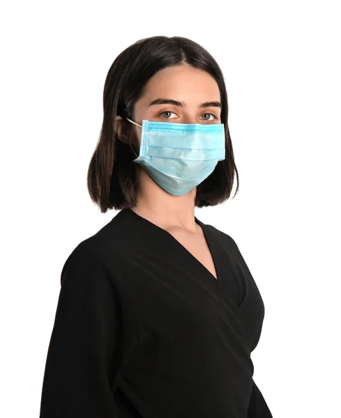 Woman Disposable Mask Face White Background — 스톡 사진