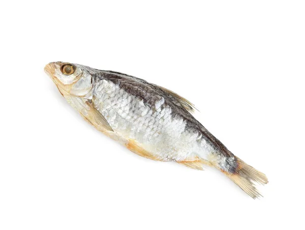 Νόστιμα Αποξηραμένα Ψάρια Που Απομονώνονται Λευκό Πάνω Από Την Επιφάνεια — Φωτογραφία Αρχείου