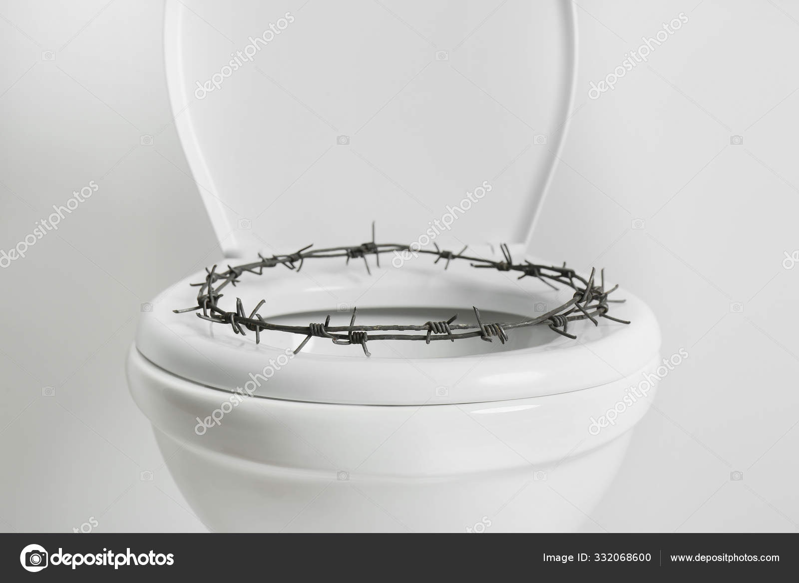 Toilet Bowl Barbed Wire White Background Hemorrhoids Concept Stock