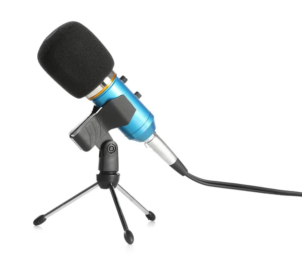 Modern microphone isolated on white. Journalist's equipment — 스톡 사진