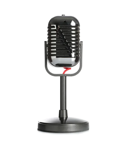 Vintage μικρόφωνο απομονώνονται σε λευκό. Εξοπλισμός δημοσιογράφου — Φωτογραφία Αρχείου