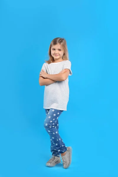 Cute Little Girl Light Blue Background — 스톡 사진