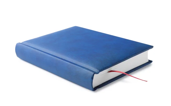 Stijlvolle blauwe hardcover notebook geïsoleerd op wit — Stockfoto