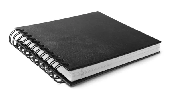 Notebook espiral preto elegante isolado em branco — Fotografia de Stock