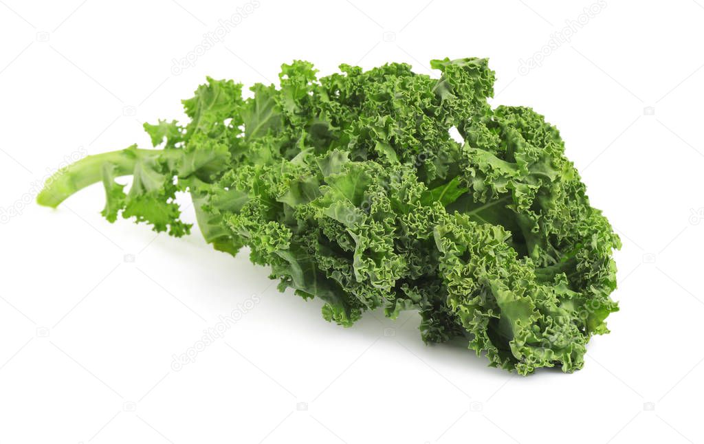 Fresh green kale leaf isolated on white
