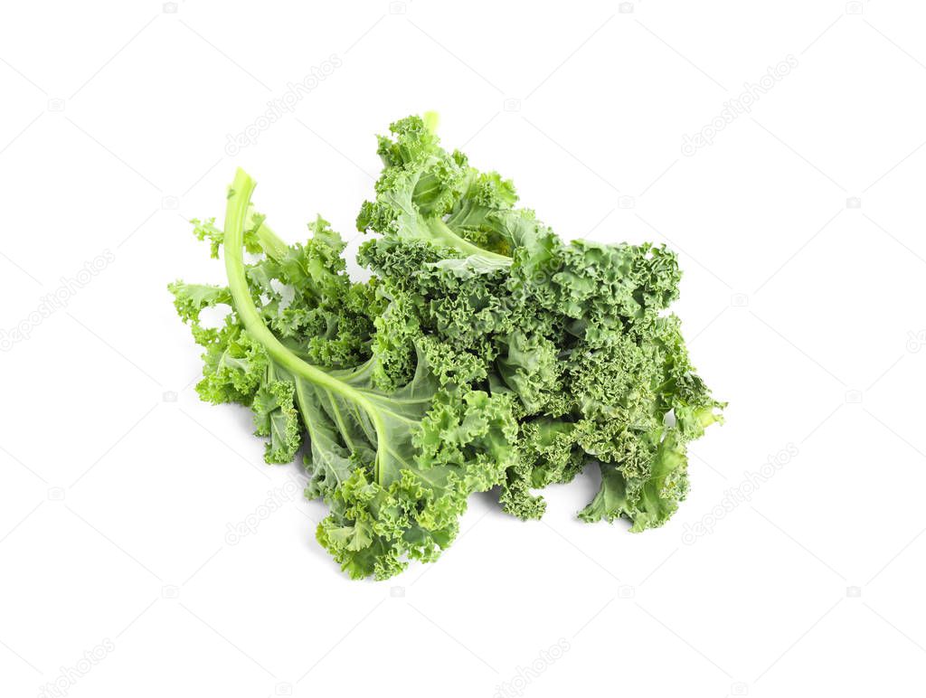 Fresh green kale leaves isolated on white