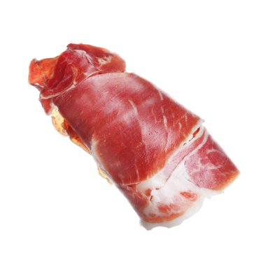 Lezzetli prosciutto rulosu beyaza izole edilmiş.