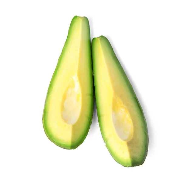 Slices of raw avocado isolated on white, top view — 스톡 사진