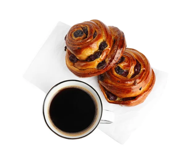 Delicious Pastries Coffee White Background Top View — Stock Photo, Image