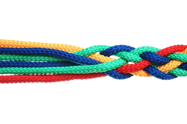 Braided Colorful Ropes Isolated White Unity Concept — Stock Photo, Image