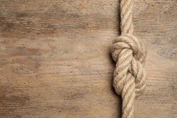 Top View Linen Rope Knot Wooden Background Space Text Unity — 스톡 사진