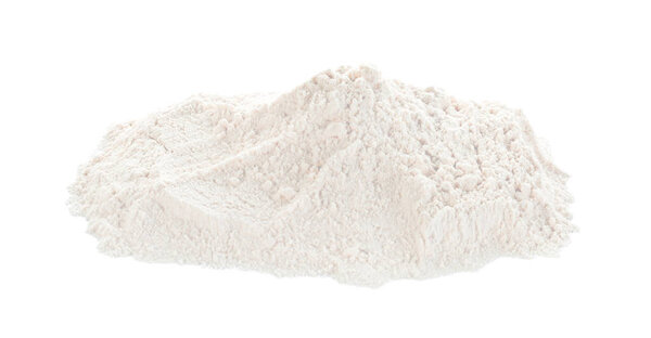 Pile of organic flour isolated on white
