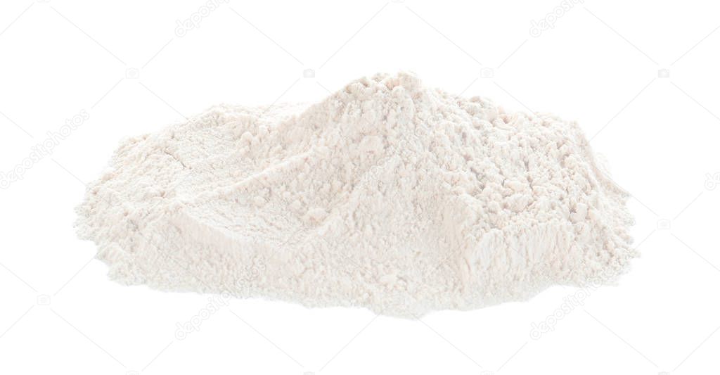 Pile of organic flour isolated on white