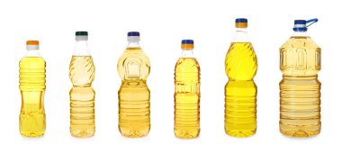 şişe ile yemeklik yağ beyaz arka plan üzerinde ayarlayın.