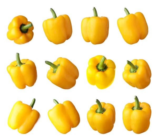 Set Van Rijpe Gele Paprika Witte Achtergrond — Stockfoto