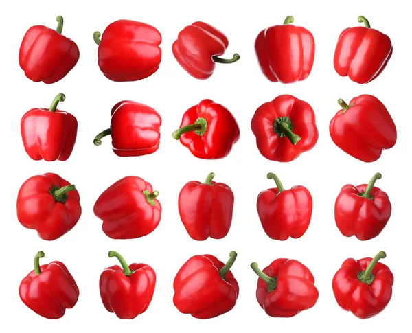 Set Rijpe Rode Paprika Witte Achtergrond — Stockfoto