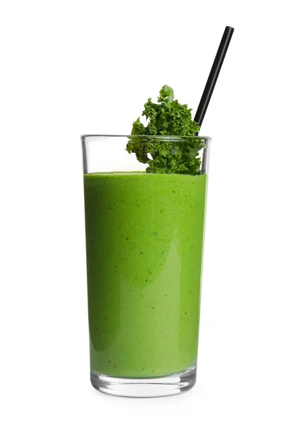 Tasty fresh kale smoothie on white background — 스톡 사진