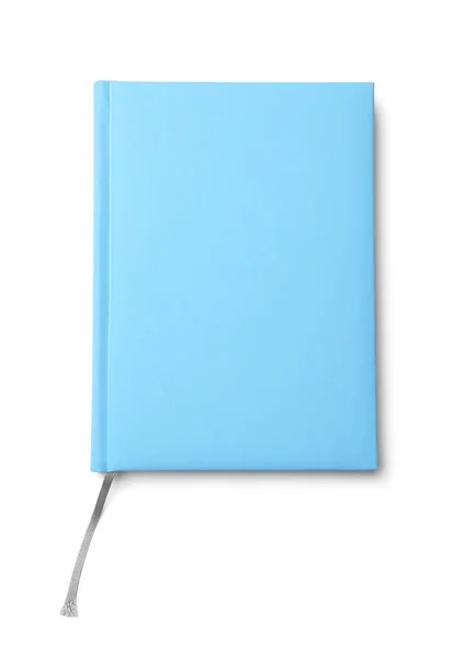 Notebook azul claro elegante isolado em branco, vista superior — Fotografia de Stock