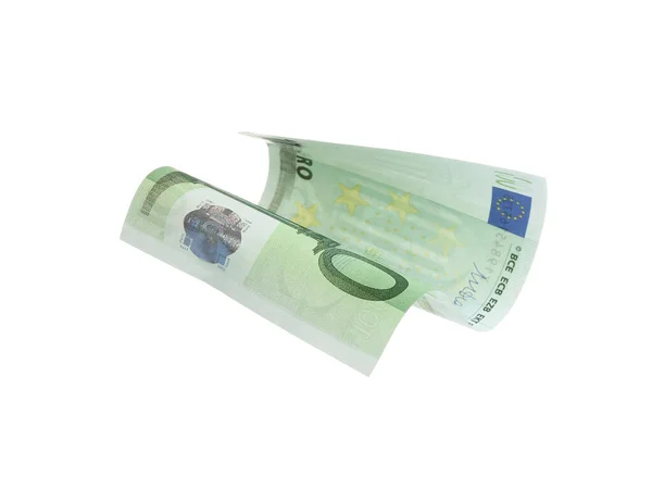 Euro-Banknote isoliert auf weiß. fliegendes Geld — Stockfoto