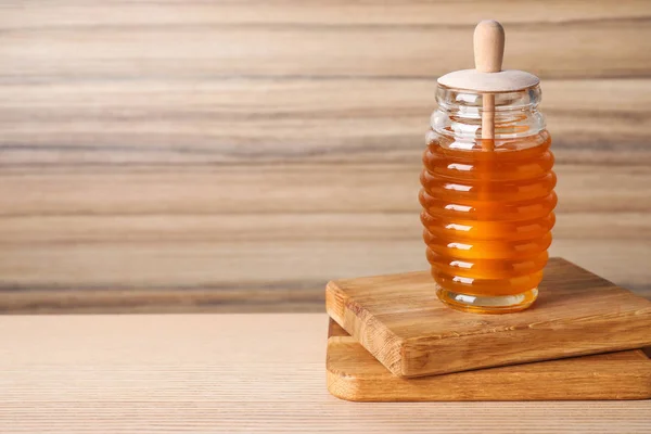 Tasty Organic Honey Wooden Table Space Text — Stock Photo, Image