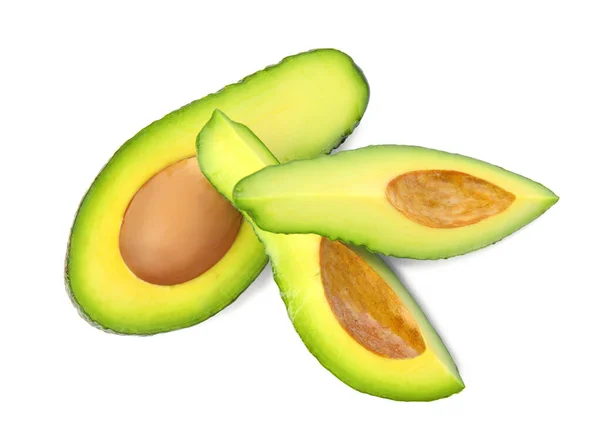 Lekkere Rijpe Avocados Witte Achtergrond Bovenaanzicht Tropische Vruchten — Stockfoto