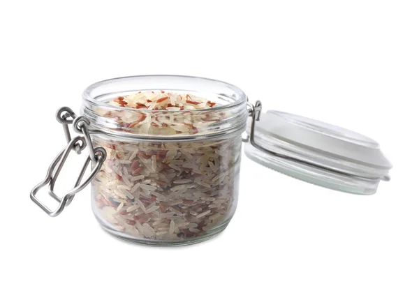 Mix Brown Polished Rice Jar Isolated White — 스톡 사진