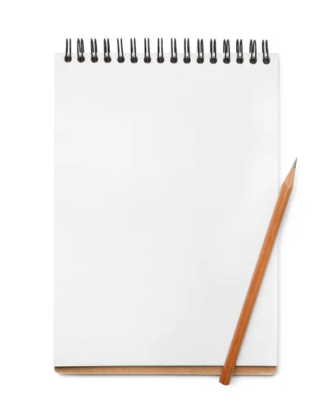Caderno Lápis Isolados Branco Vista Superior — Fotografia de Stock